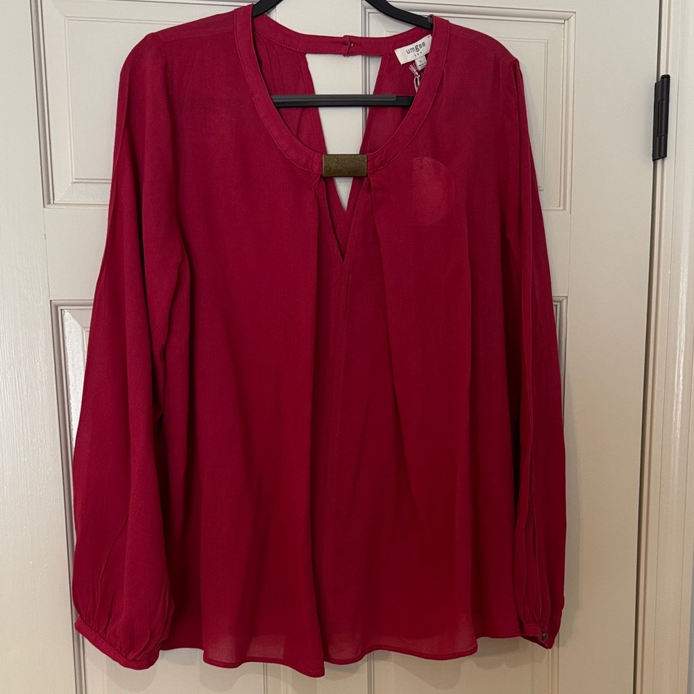 Umgee Deep Red V-Neck Blouse